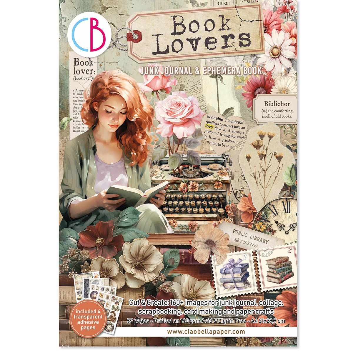 Serier - Book Lovers från Ciao Bella - Vacker kvinna läser en bok. Vackra blommor runt. - Tidformera
