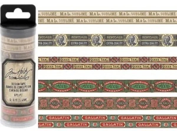 Förpackning med washi tape i serien Design Tape från Tim Holtz. Vintagetema. - Tidformera