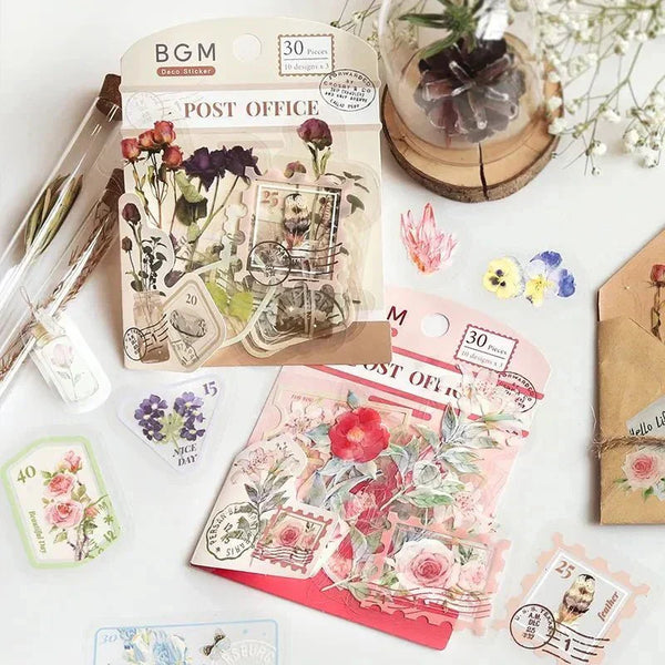 Förpackningar med Garden post office från BGM. Klistermärken fulla med fina stickers med blommor. - Tidformera