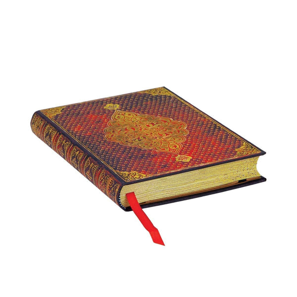 Liggande anteckningsbok i serien Golden Trefoil från Paperblanks. Röd och guld anteckningsbok. - Tidformera