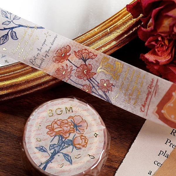 Serier - Romance in the garden -På bild syns en washi tape med röda blommor - Tidformera