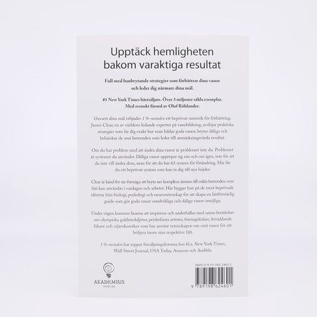 Bild på baksidan av boken 1% metoden av James Clear - Förlaget Volante - Tidformera