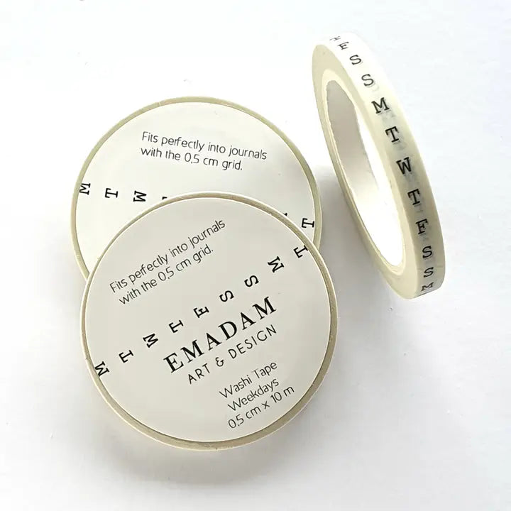 Washi Tape - Weekdays 5 mm - White