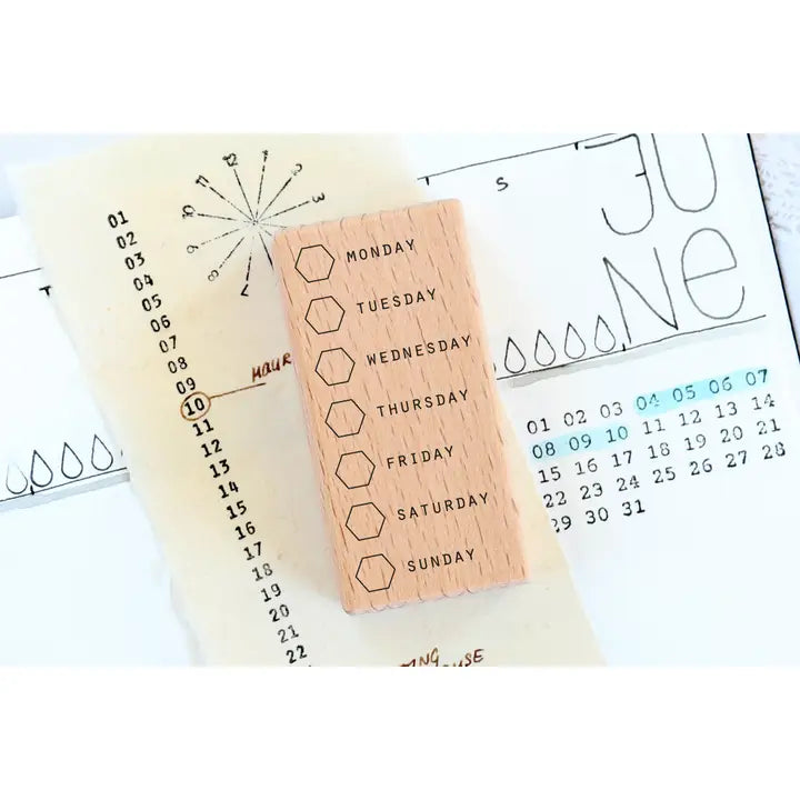 Wooden Stamp Calendar Hexagon Week