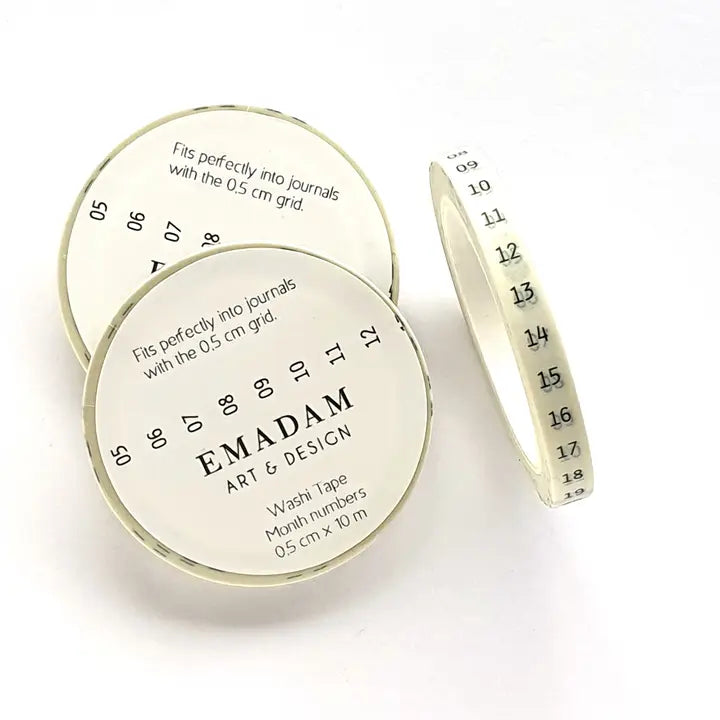 Washi Tape - Month Numbers 5 mm - White