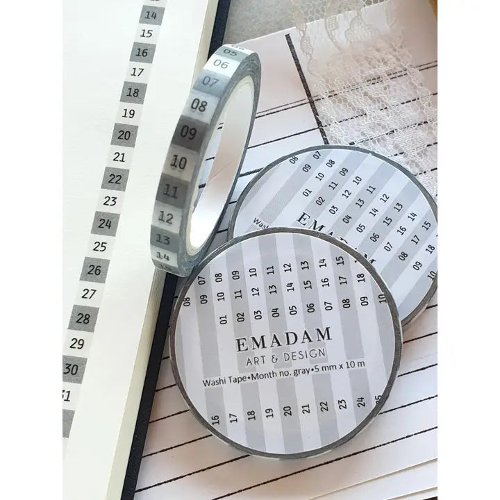 Washi Tape - Month Numbers 5 mm - Grey