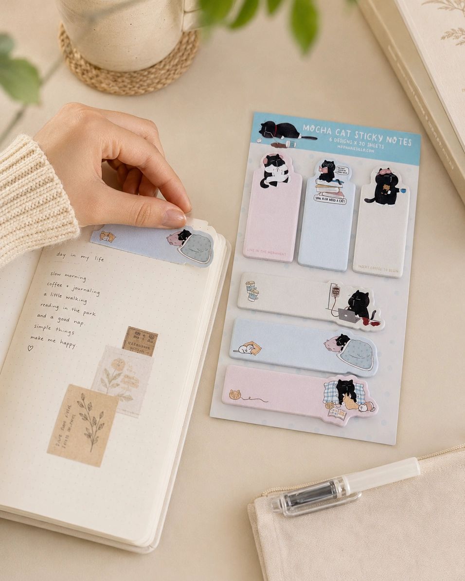 Bookmark Sticky Notes - Mocha cat - 6 designer