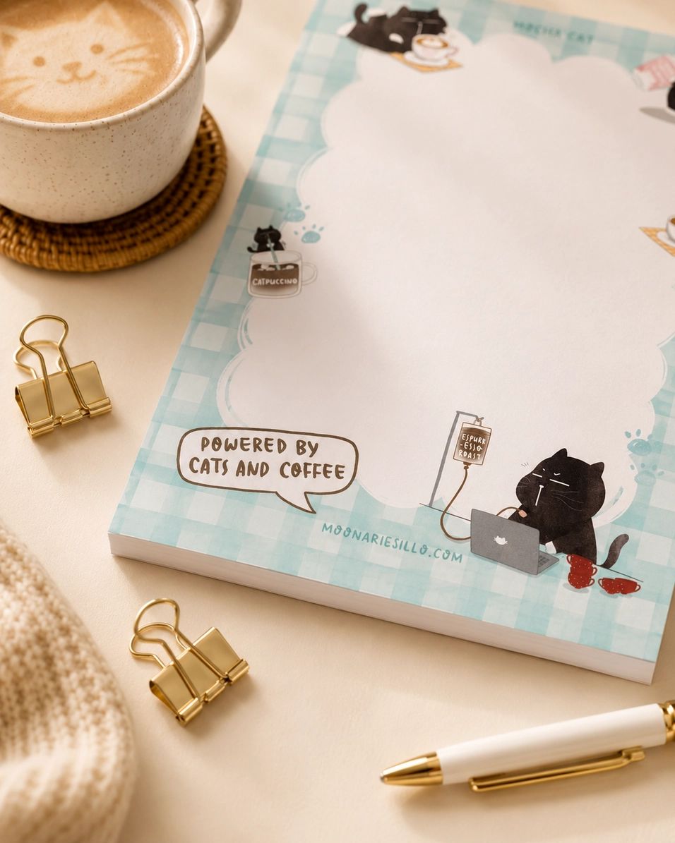 Illustrated Notepad - Mocha cat - A6