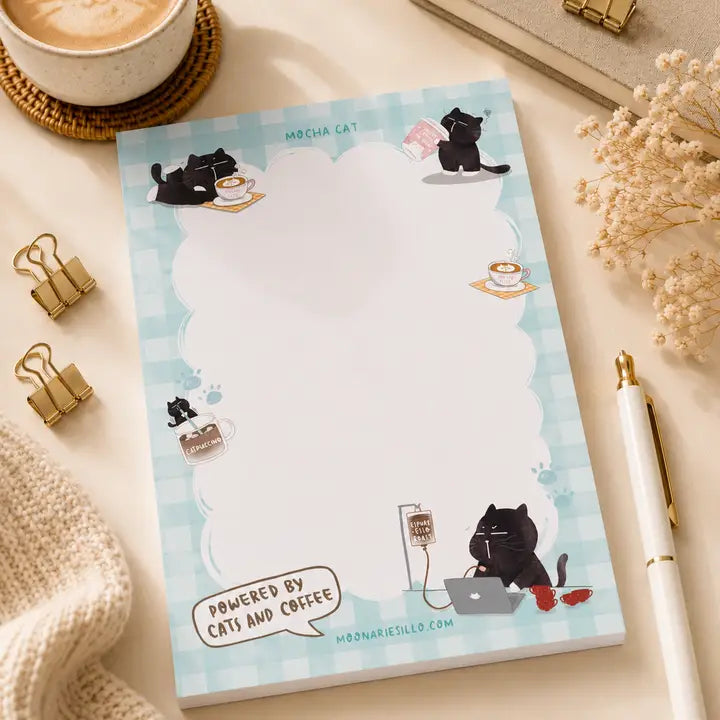 Illustrated Notepad - Mocha cat - A6