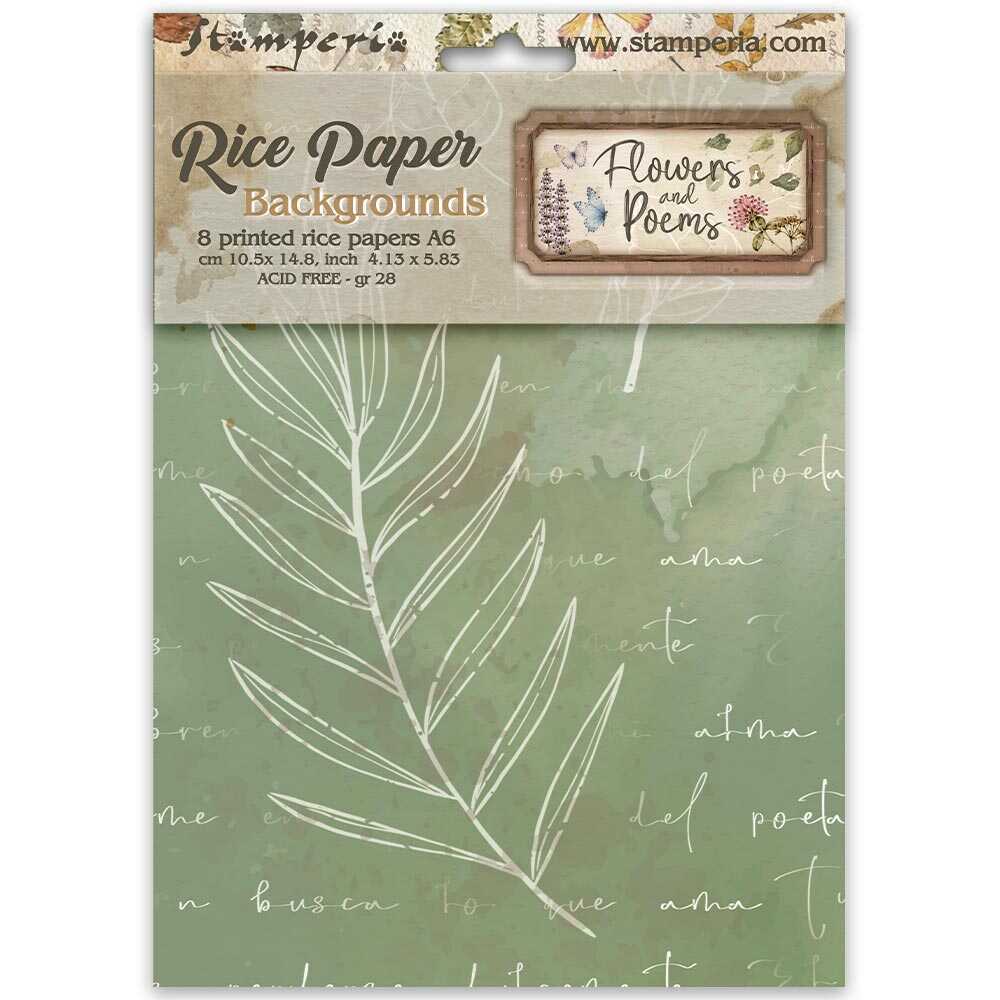 Rice Paper A6 - 8-pack - Backgrounds - Flowers and Poems