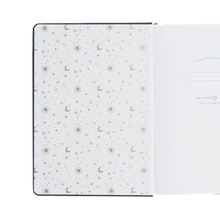 Insidan på pärmen på Forest Foxes Dotted notebook från Archer & Olive. Tidformera