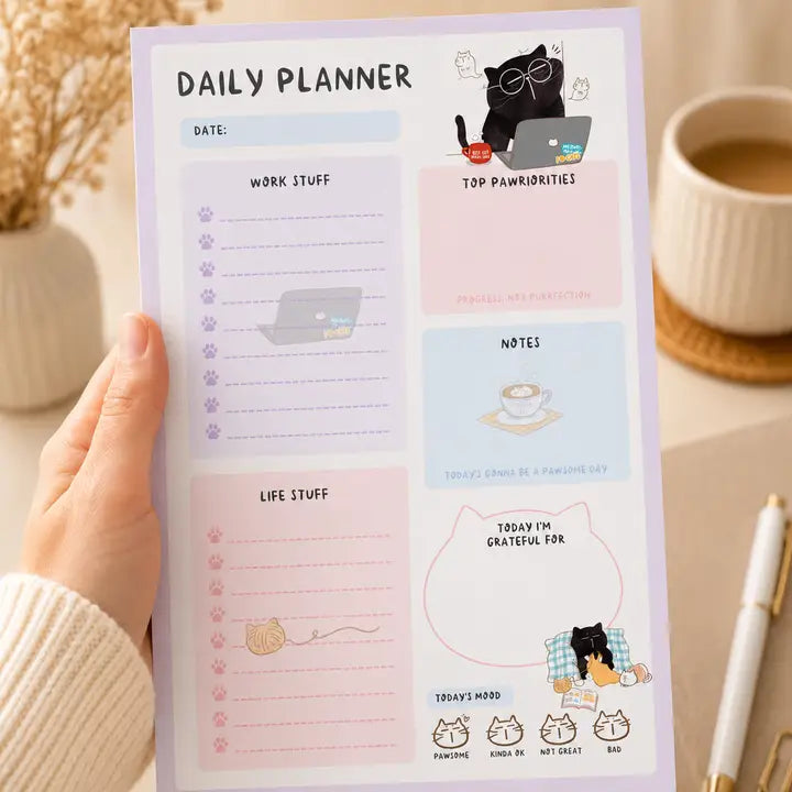 Daily Planner Notepad - Mocha cat - A5