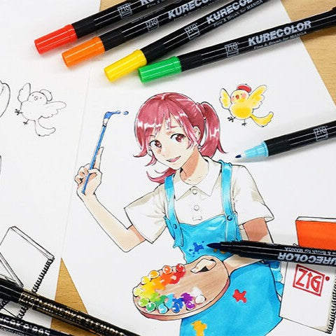 ZIG Kurecolor Manga - Fine & Brush 6-pack - Basic