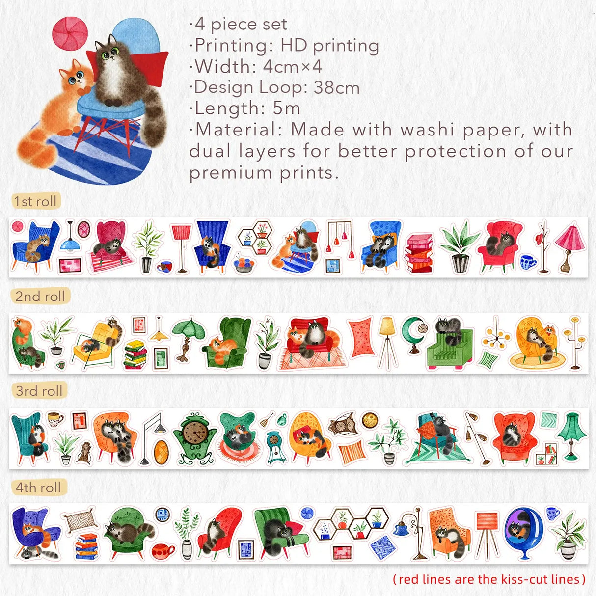 Sticker Set Washi Tape - Paw Parlor - 4-pack