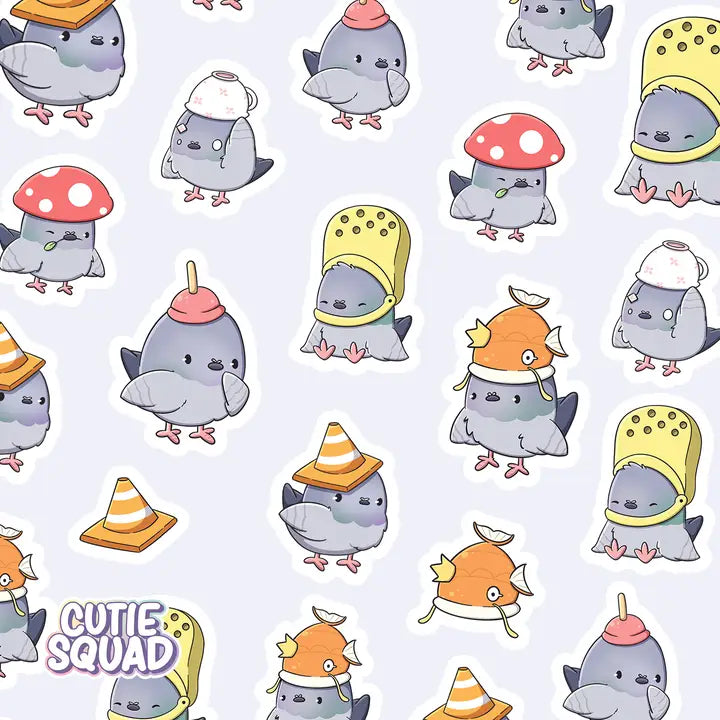 Stickersheet CutieSquad - Pigeons with Hats