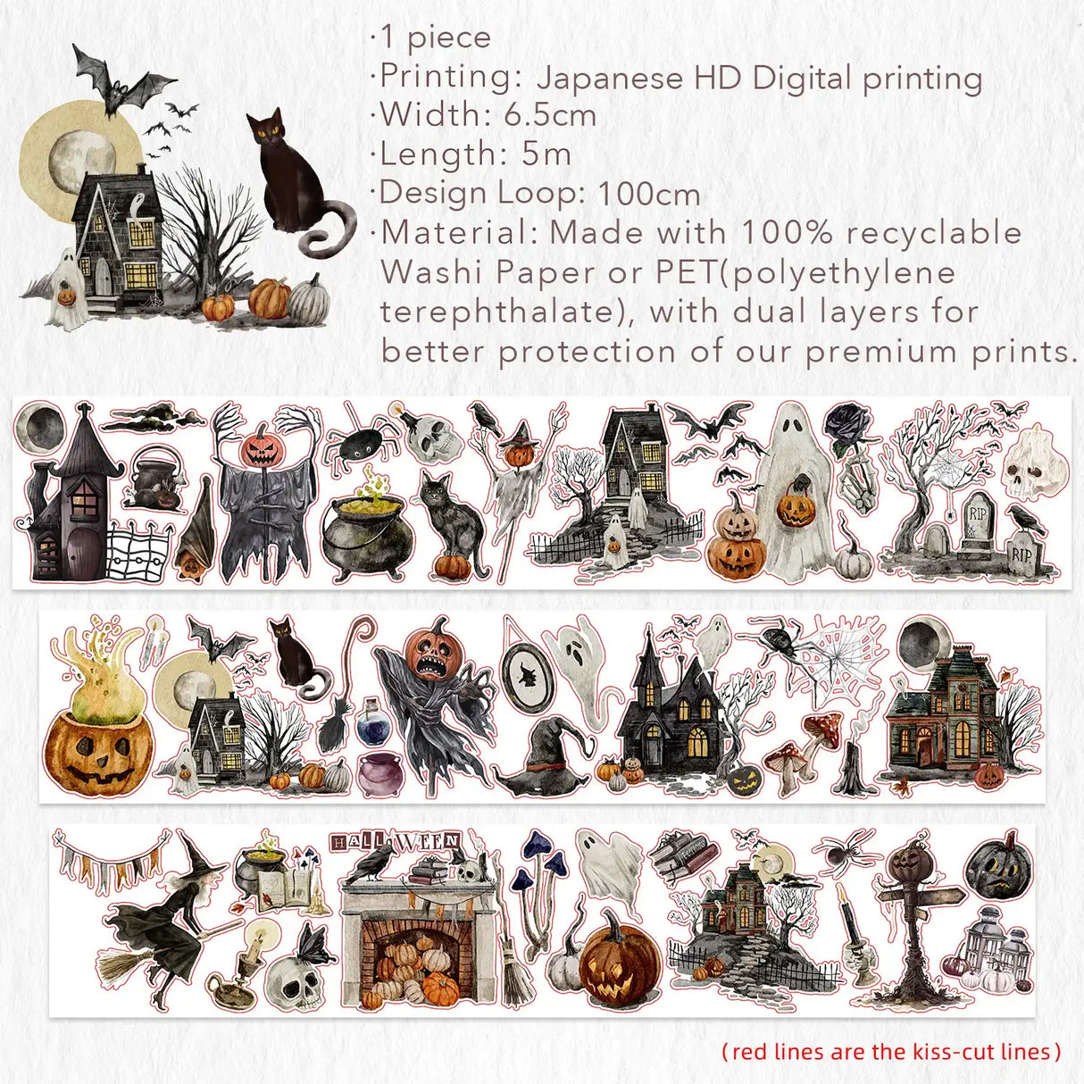 Sticker Pet Tape - Pre-cut - Haunted House - 65 mm