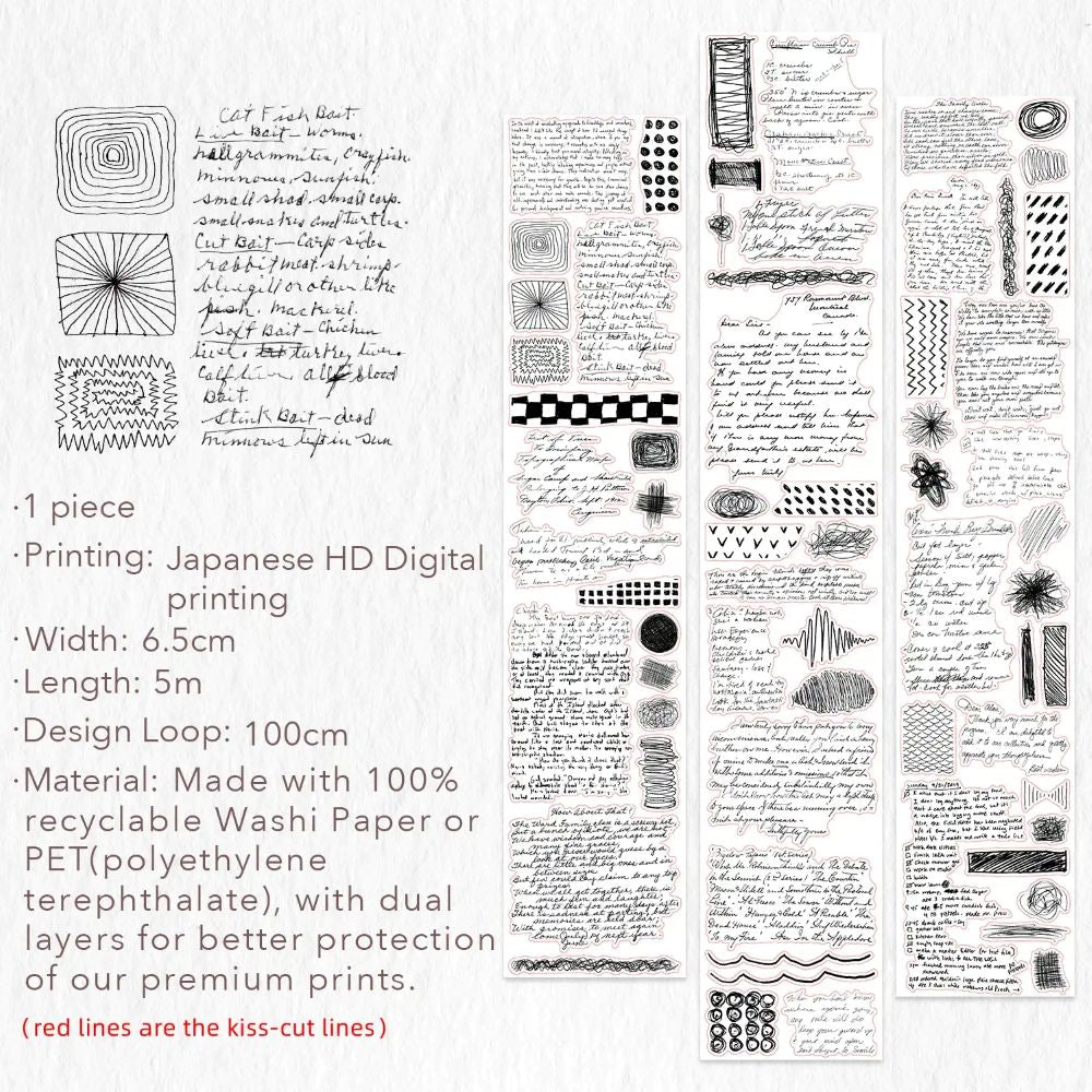 Sticker Washi Tape - Pre-cut 65 mm - Scribbled Thoughts