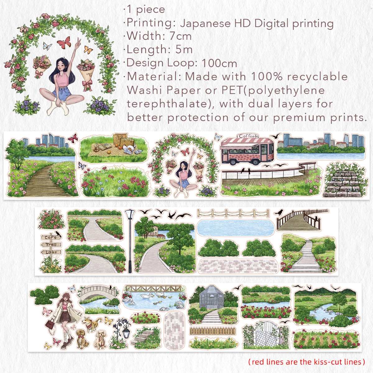 Sticker Washi Tape - Pre-cut - 70 mm - Urban Grove
