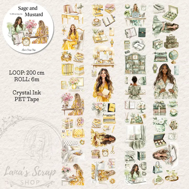 Pet Tape - Lana - 70 mm - Sage and Mustard