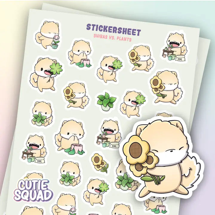 Sticker Sheet CutieSquad - Shiba Vs. Plants