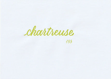 Handskriven text med ordet "chartreuse" i gulgrön färg, skriven med ABT Dual Brush Pen i nyansen 133 Chartreuse.