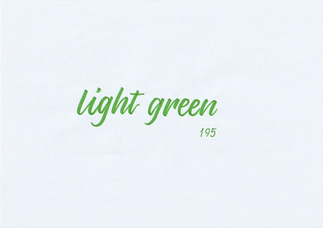 Handskriven text med orden "light green" i ljusgrön färg, skriven med ABT Dual Brush Pen i nyansen 195 Light Green.