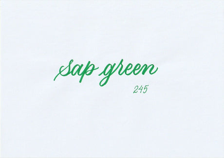 Handskriven text med orden "sap green" i grön färg, skriven med ABT Dual Brush Pen i nyansen 245 Sap Green.