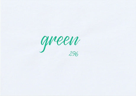 Handskriven text med ordet "green" i grön färg, skriven med ABT Dual Brush Pen i nyansen 296 Green.