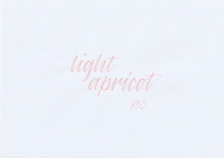 Handskriven text med ordet "light apricot" i ljus aprikosfärg, skriven med ABT Dual Brush Pen i nyansen 850 Light Apricot.