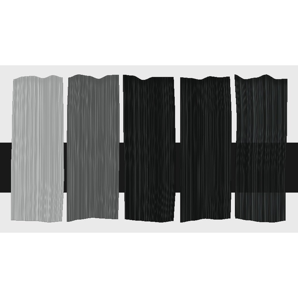 Tri-Art Mars Black, fem färgprover med originalfärgen i mitten samt blandningar med vitt och gelmedium.