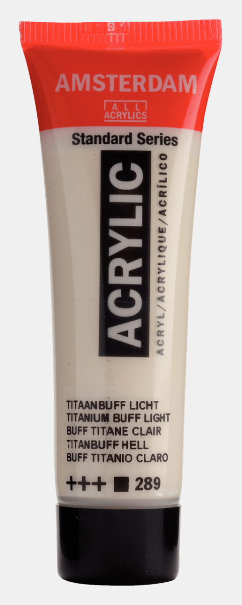 Liten tub med vit Amsterdam Akrylfärg 20 ml 289 - Titanium Buff Light från Royal Talens - Tidformera