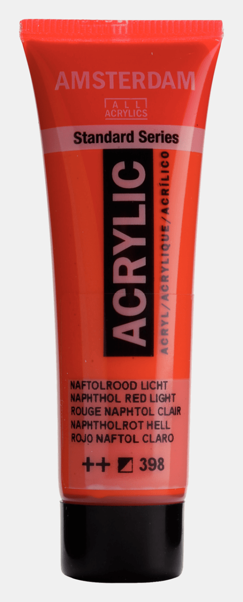 Liten tub med röd Amsterdam Akrylfärg 20 ml 398 Naphthol Red Light från Royal Talens - Tidformera