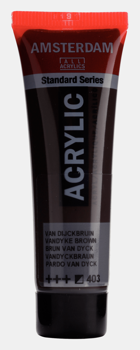 Liten tub med mörkbrun Amsterdam Akrylfärg 20 ml 403 Vandyke Brown från Royal Talens - Tidformera