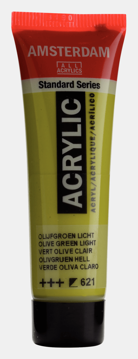 Liten tub med olivgrön Amsterdam Akrylfärg 20 ml 621 - Olive Green Light från Royal Talens - Tidformera