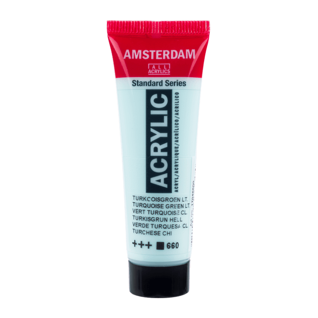 Liten tub med turkos Amsterdam Akrylfärg 20 ml 660 Turquoise Green Light från Royal Talens - Tidformera