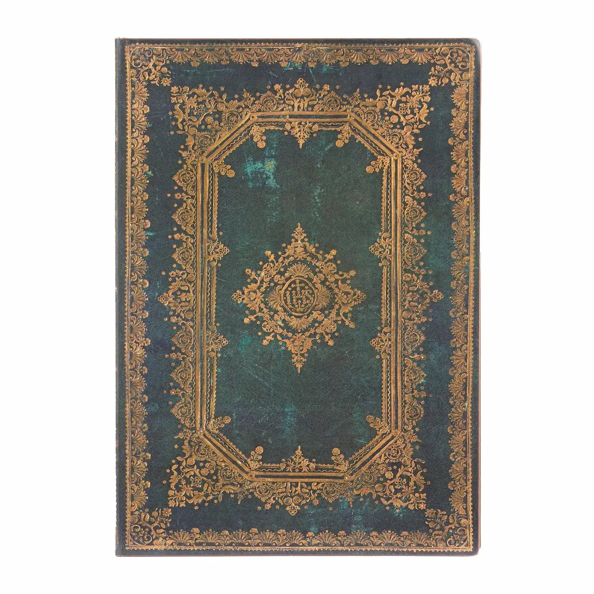 Mörk blå/turkosfärgade anteckningsbok med gulddetaljer. Astra Midi Linjerad Flexis från Paperblanks - Tidformera