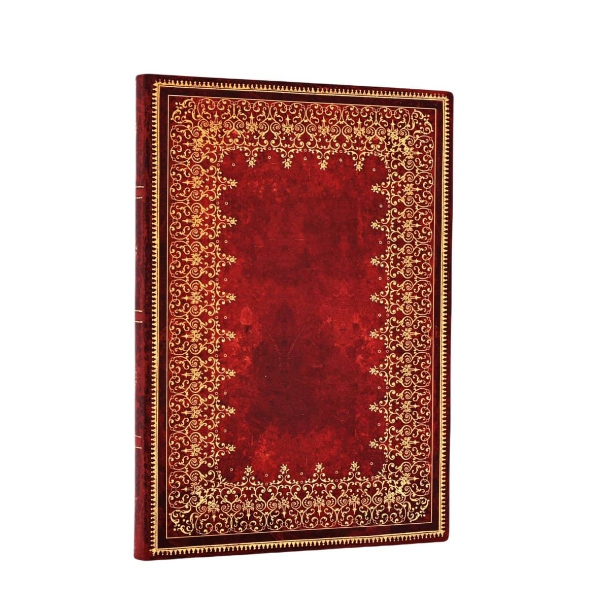 Anteckningsbok Foiled - Midi Olinjerad Flexis från Paperblanks. Röd skrivbok med detaljrik guldfärgade ramar på pärmen. - Tidformera