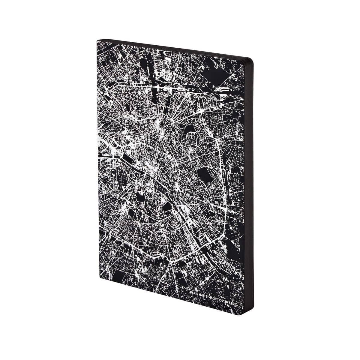 Anteckningsbok Graphic L Light Dotted - Nightflight Paris från Nuuna. Svart bok med karta över Paris i silver. - Tidformera