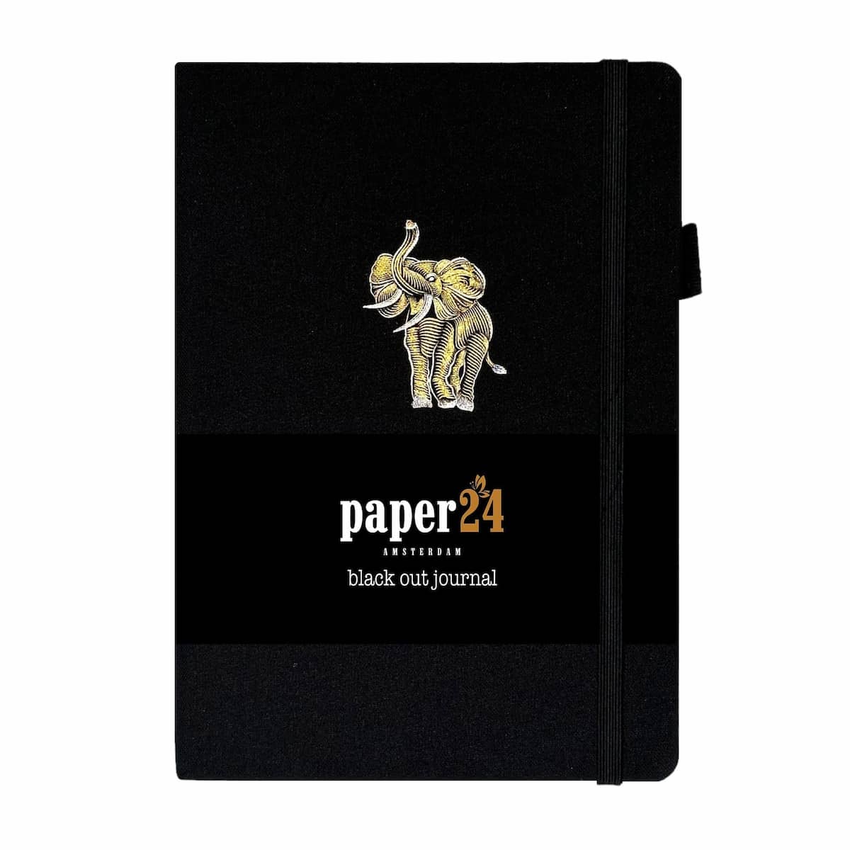 Black Out Journal A5 160 GSM - Golden elephant från Paper24. Svart anteckningsbok med en elefant i guld på pärmen.  - Tidformera