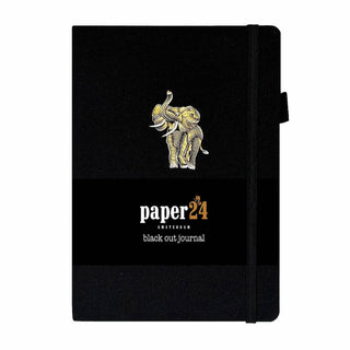 Black Out Journal A5 160 GSM - Golden elephant från Paper24. Svart anteckningsbok med en elefant i guld på pärmen.  - Tidformera