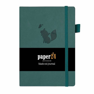 Black Out Journal A5 160 GSM - Happy fox från Paper24. Turkosfärgad anteckningsbok med en räv på. Boken har svarta sidor. - Tidformera