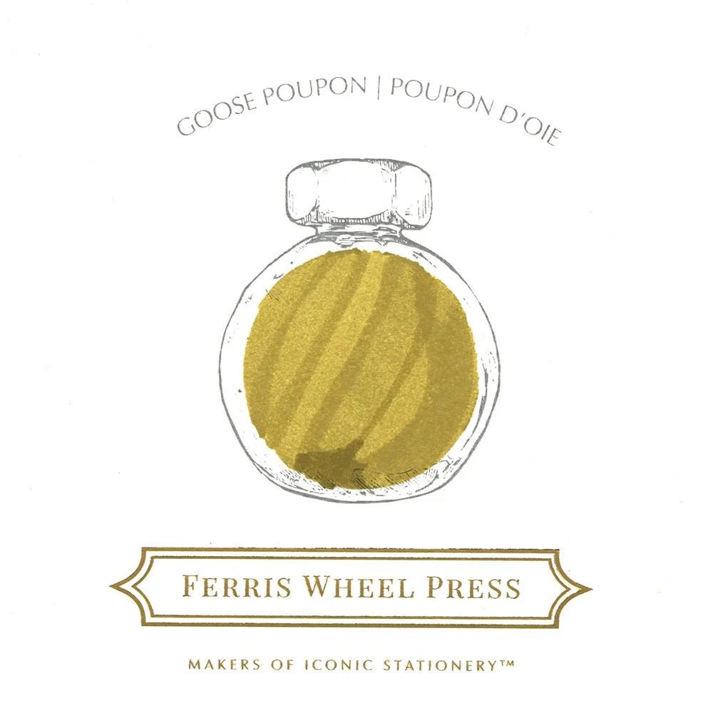 Bläckflaska 38 ml - Goose Poupon. Färgprov på gul-grön bläck från Ferris Wheel Press - Tidformera
