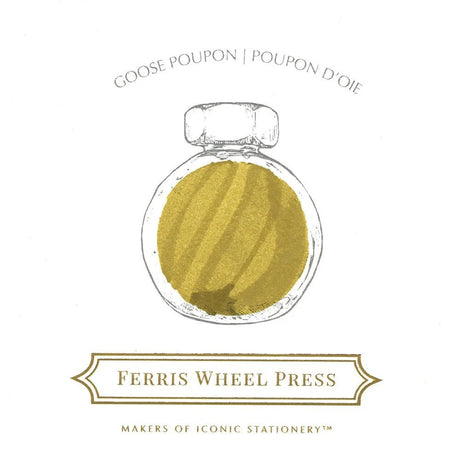 Bläckflaska 38 ml - Goose Poupon. Färgprov på gul-grön bläck från Ferris Wheel Press - Tidformera