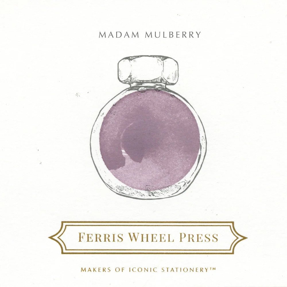 Bläckflaska 38 ml - Madam Mulberry - Färgprov på ljuslila bläck från Ferris Wheel Press - Tidformera