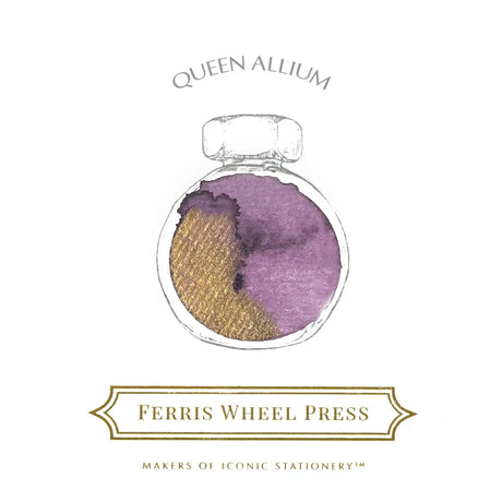 Bläckflaska 38 ml - Queen Allium från Ferris Wheel Press. Färgprov på det guld-lila bläcket. - Tidformera