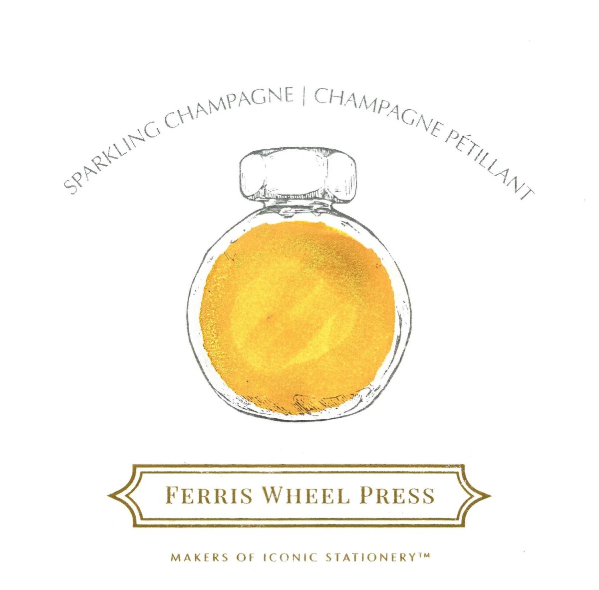Bläckflaska 38 ml - Sparkling Champagne - Swatch med skimrande gul bläck från Ferris Wheel Press - Tidformera