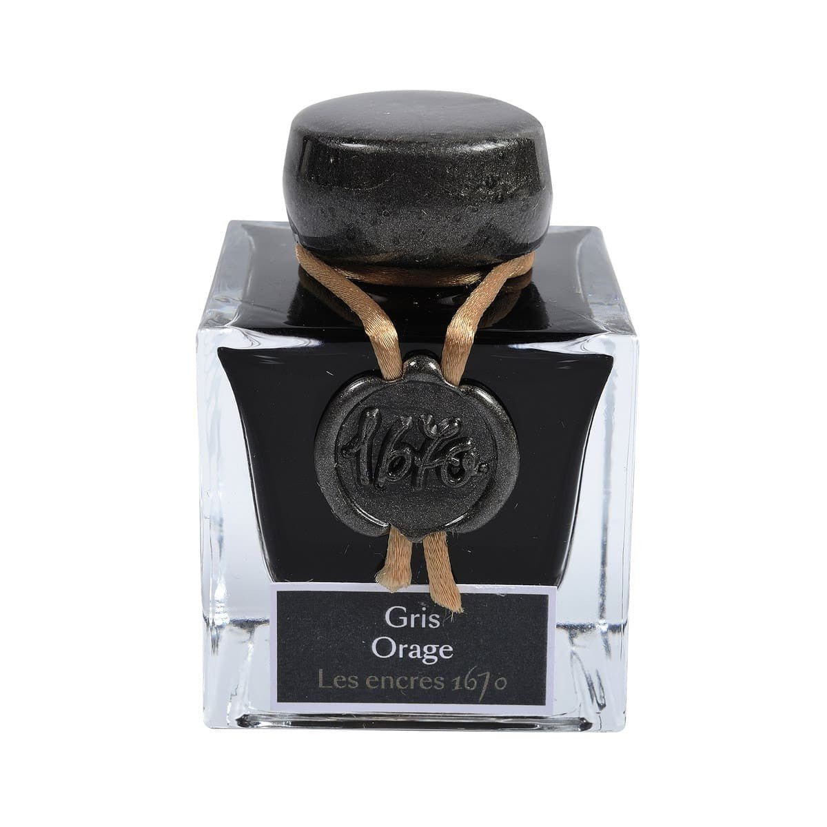 Bläckflaska med mörkgrått bläck.  J. HERBIN INK 50 ml Flacon 1670 Storm Grey/ Gris Orage från Herbin.  - Tidformera