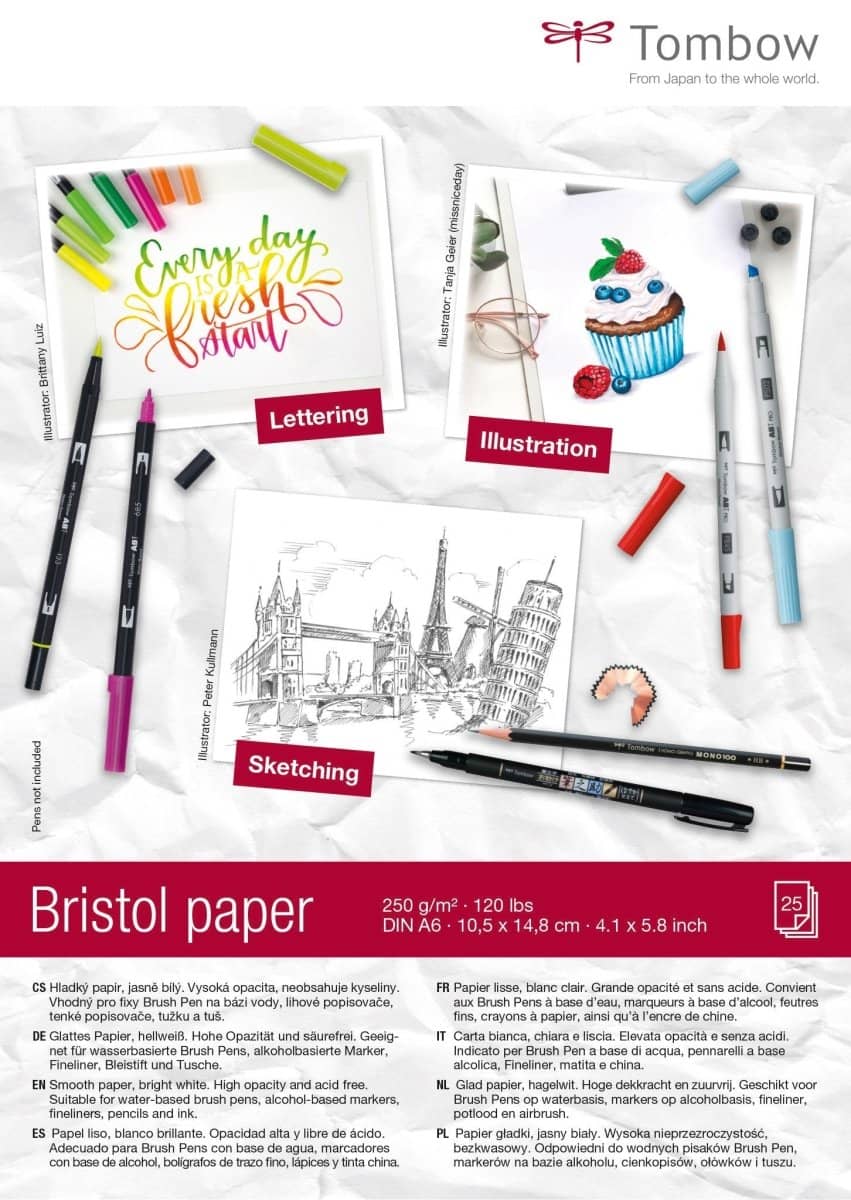 Block med Bristol paper - A6 från Tombow. På blocket står att det är 250 gsm papper och 245 ark. - Tidformera