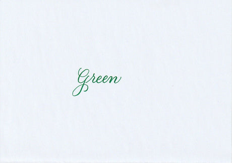Handskriven text med ordet "Green" i grön färg, skrivet med Pentel Brush Sign Pen i färgen Green.