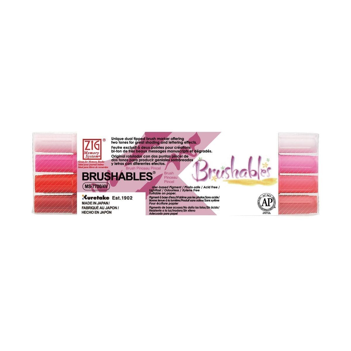 Brushables Brush pen 4 - pack - Red - 1 - ZIG Kuretake - Tidformera